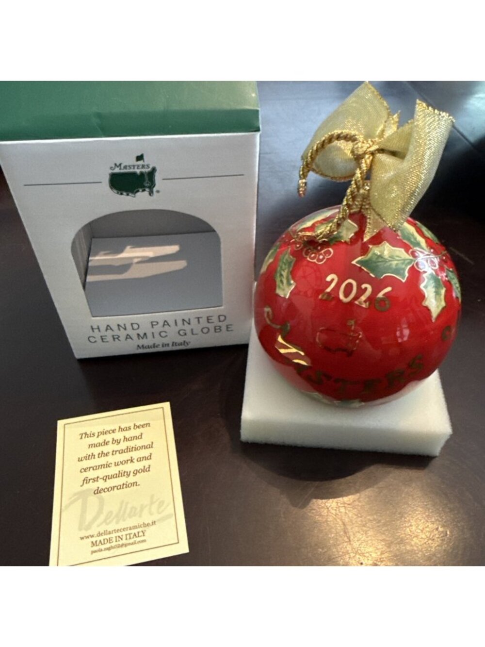Masters Golf 2026 Ornament Ceramic Globe Hand Painted Red